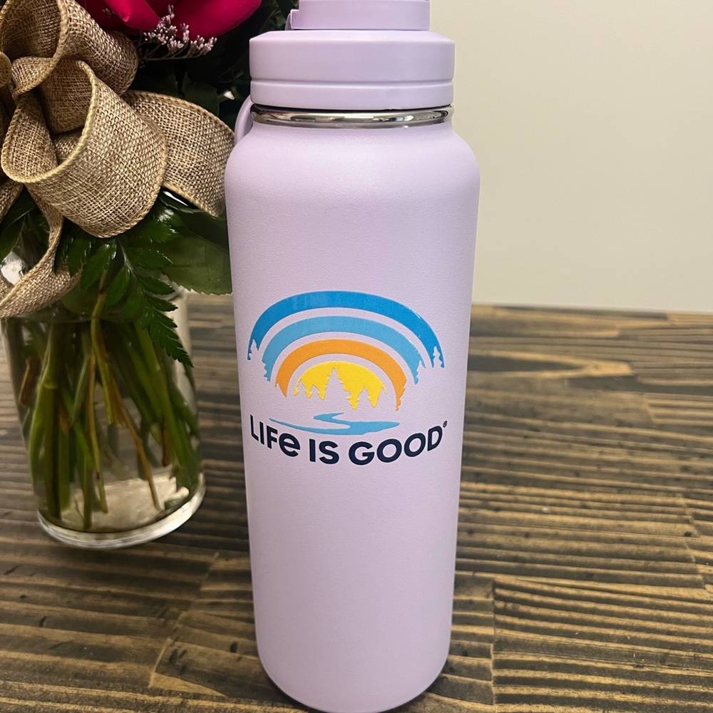 Life Is Good Purple Water Bottle for Dining